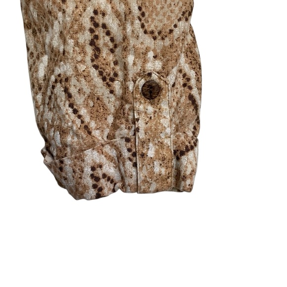 JM Collection‎ Tan Brown 100% Linen Snake Print Lightweight Button Shirt Size 16 - Picture 5 of 9